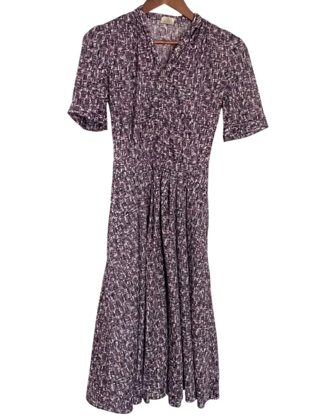 Vintage 50s 60s Shelton Stroller A Line Midi Shirt Dress Small Geometric Purple